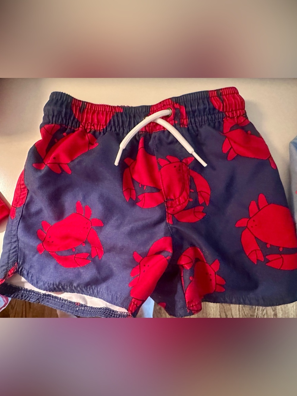 Carter's Navy Swim Shorts & Top with Bright Red Crab Print
